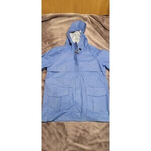 L.L. Bean Blue Hooded Rain Jacket Womens Size M Waterproof Outdoor Coat
